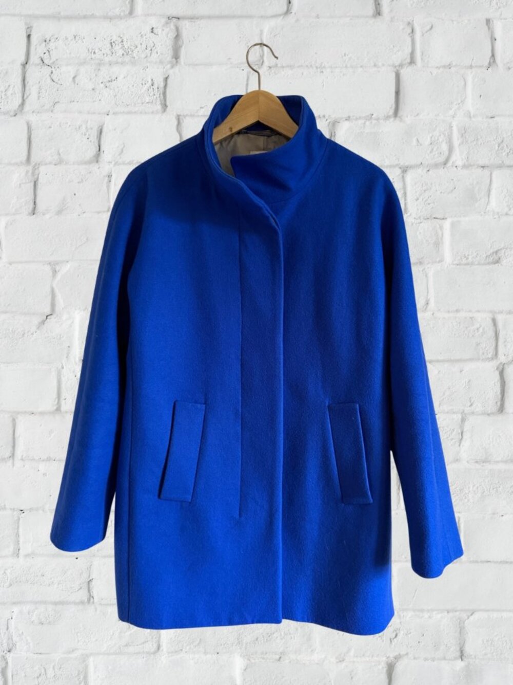 J. Crew Bright Cobalt Blue Funnel-Neck Pea Coat Womens 8 Preppy Wool